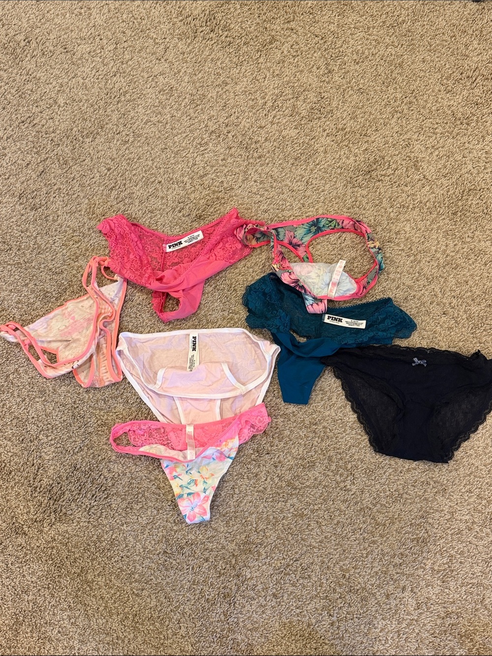 7 Pairs Mixed Women's Bikini & Lace Thong Set - Bright Floral & Solid Colors - Picture 4 of 6